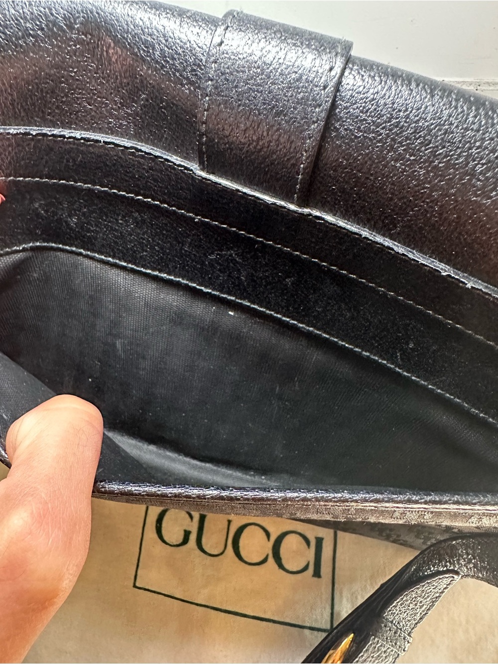 Vintage Gucci Black GG Canvas Leather Gold Buckle Shoulder Bag + Matching Wallet - Picture 9 of 16